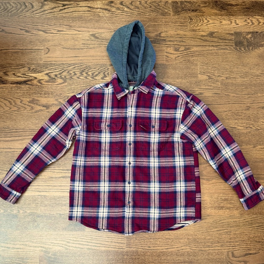 American Eagle Plaid Flannel Hooded Button Up Jacket Sz XL